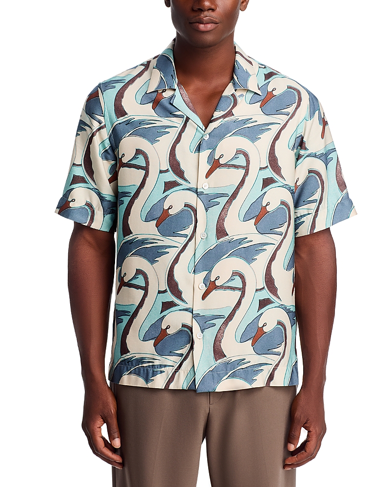 Paul Smith Swan Print Short Sleeved Regular Fit Button Down Shirt