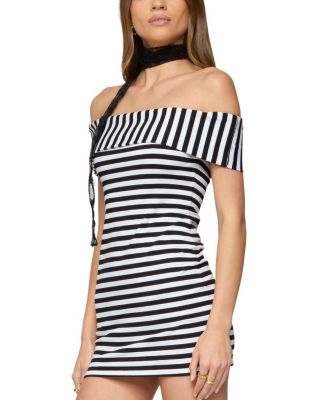 Zivi Fold Over Striped Mini Dress
