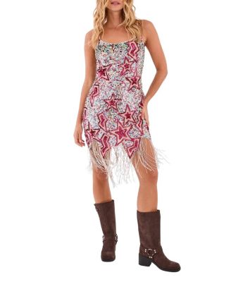 Star Embellished Tassel Hem Mini Dress