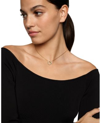 Petite Pav&eacute; Crossover Pendant Necklace in 18K Yellow Gold with Diamonds, 15.5mm