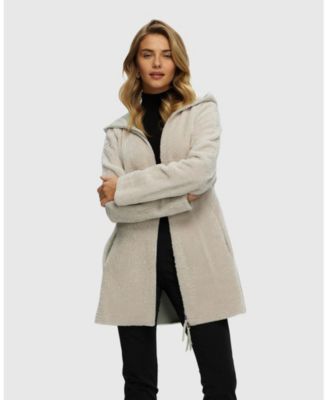 Reversible Shearling Zip Parka Coat