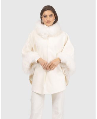 Cashmere & Wool Cape With Lamb Trim