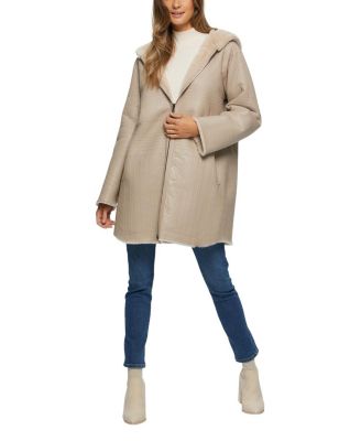 Reversible Shearling Parka Coat with Grooved Pattern