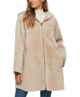 Reversible Shearling Parka Coat with Grooved Pattern