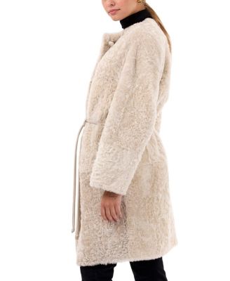 Reversible Collarless Shearling Coat