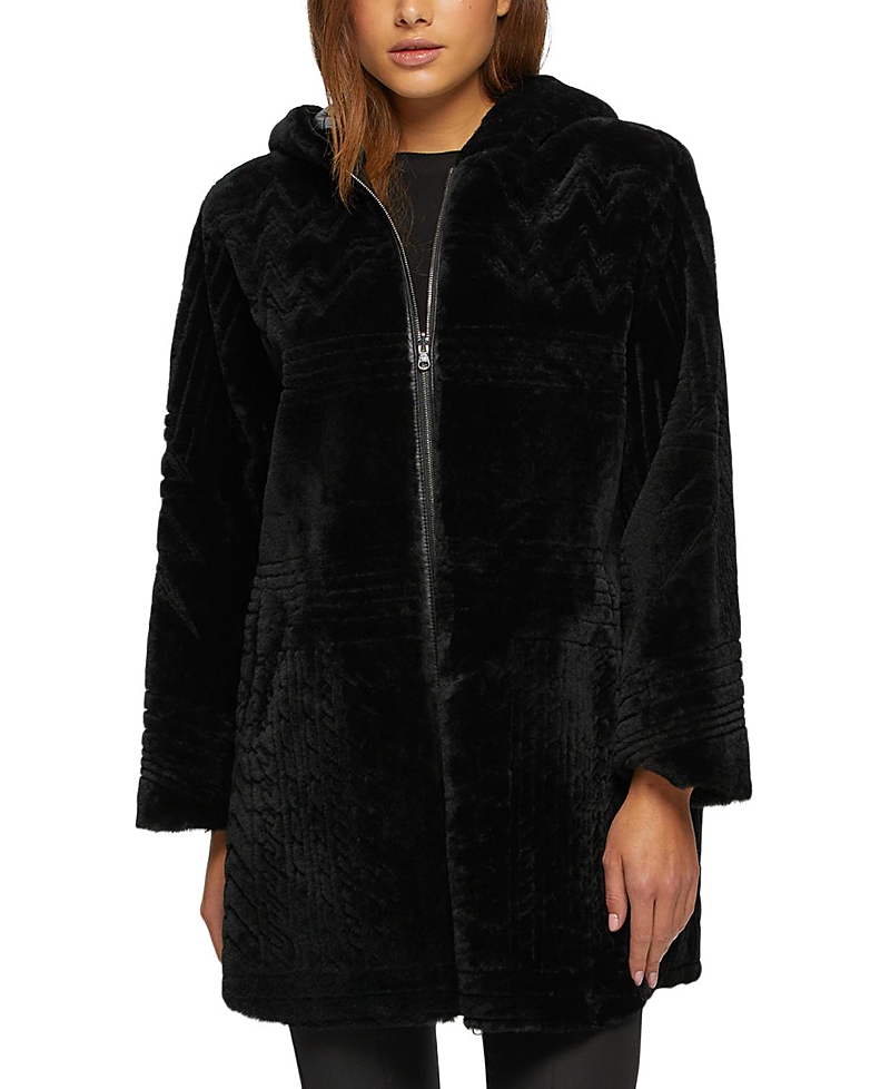 Gorski Reversible Shearling Parka Coat With Grooved Pattern In Black