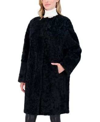Reversible Collarless Shearling Coat