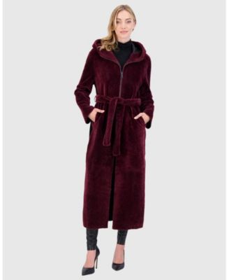 Shearling Zip Parka Coat with Belt