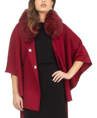 Wool Belted Cape with Lamb Collar