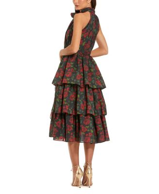  Floral Chiffon Midi Dress with Bow