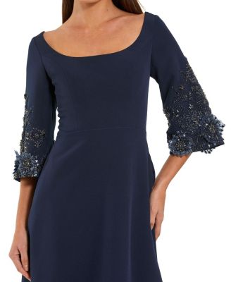  Crepe Gown with Floral Embellished Sleeves