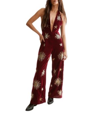 Star Embellished Velvet Halter Jumpsuit