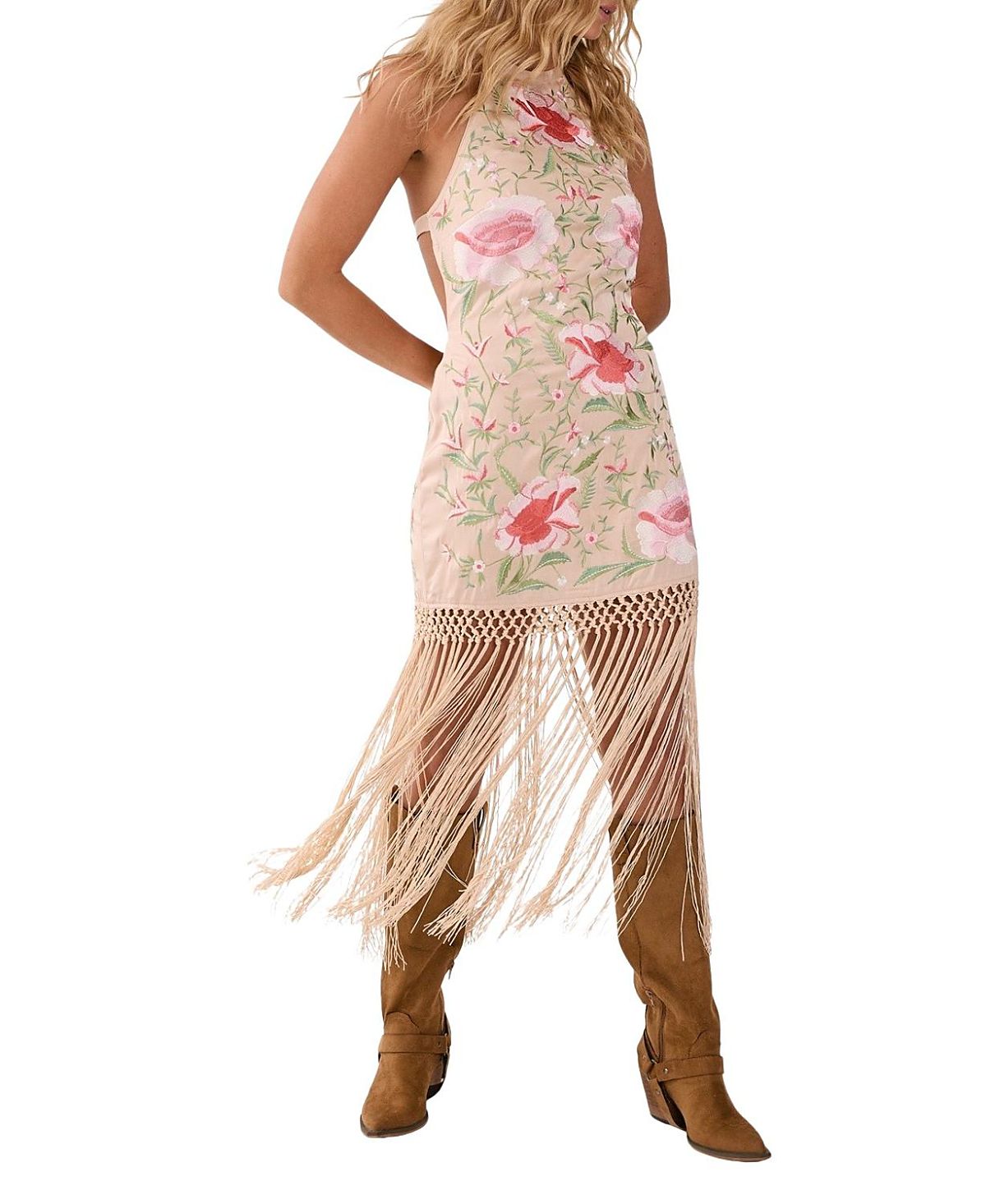 Nasty Gal Beaded Halter Fringe Mini Dress