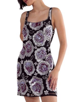 Beaded Flower Sequin Mini Dress