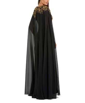  Embellished Crepe Gown With Chiffon Cape Sleeves