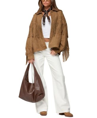  Evonka Fringe Faux Suede Jacket
