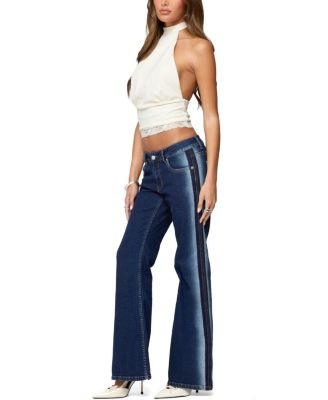  Airbrushed Low Rise Flared Dark Rinse Wash Jeans