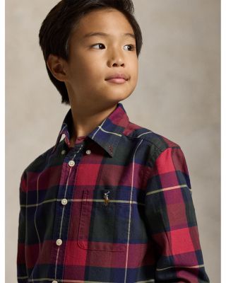 Boys' Plaid Cotton Oxford Shirt - Big Kid