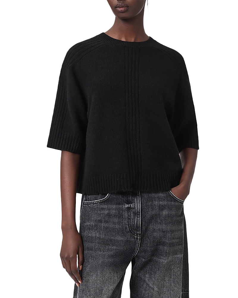 Allsaints Nix Short Sleeve Cashmere & Wool Sweater In Black