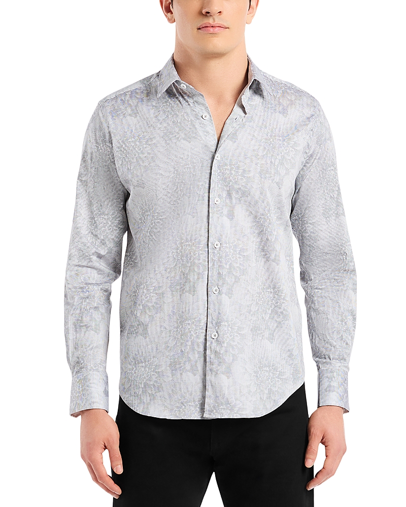 Robert Graham Lexington Floral Stretch Cotton Button-up Shirt In Gray