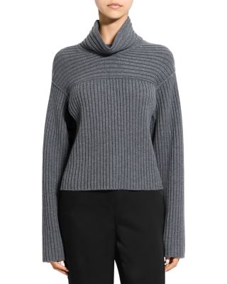 Wool Ribbed Mock Neck Sweater