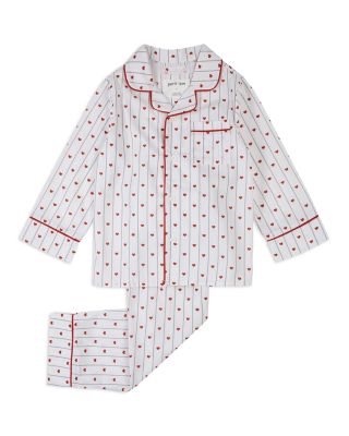 Girls' Striped Hearts Print Button Down Top & Pants Pajama Set - Little Kid, Big Kid