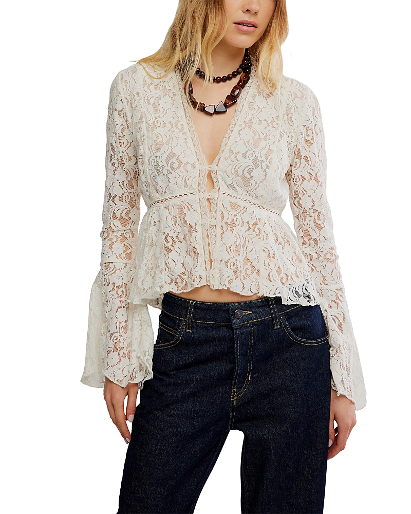 Free People Whispering Love Lace Blouse In White