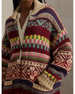 Geometric Shawl-Collar Zip Cardigan