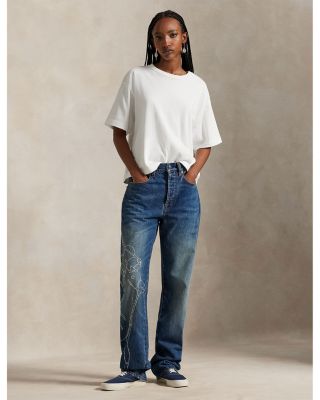 Embroidered Relaxed Straight Jeans