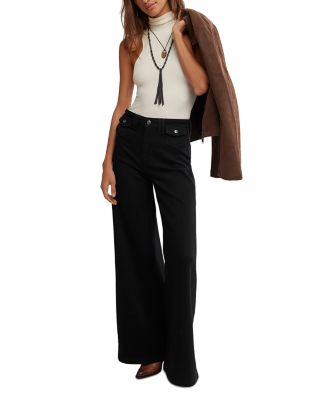 Kellee High Rise Palazzo Jeans in Black Eyelet