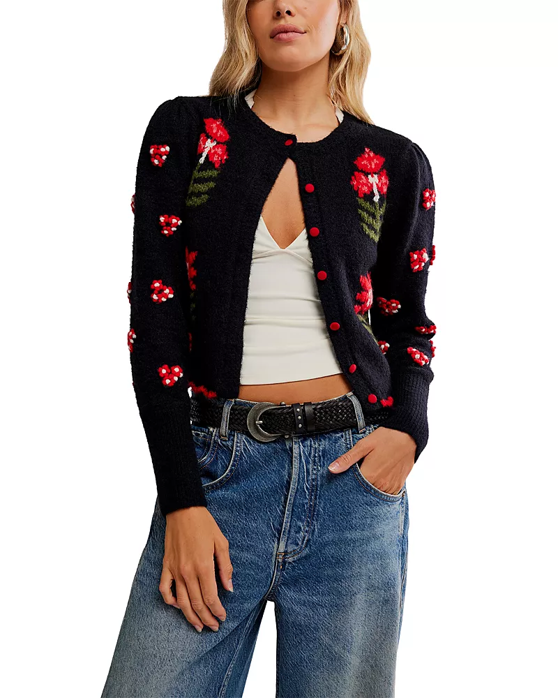 Free People Nonna Crewneck Cardigan Sweater