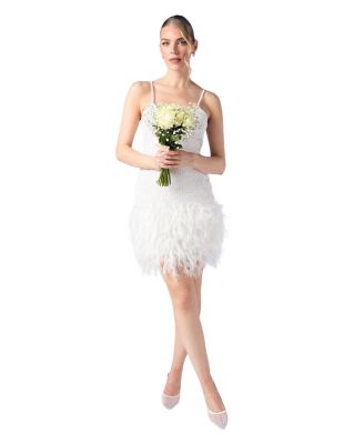 Embellished Feather Bridal Mini Dress