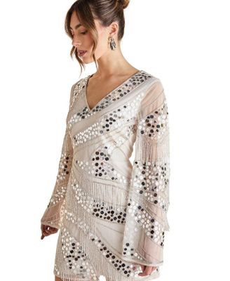 Flare Sleeve Sequin Mini Dress