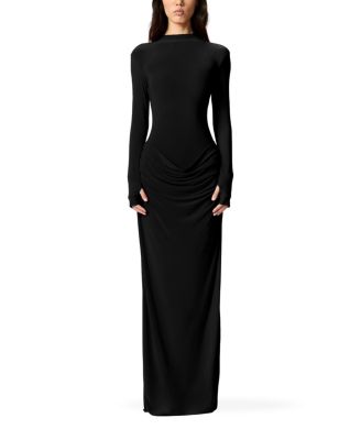 High-Neck Ruched Maxi Dress