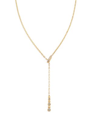 14K Yellow Gold Lab Grown Diamond Lariat Necklace, 18"