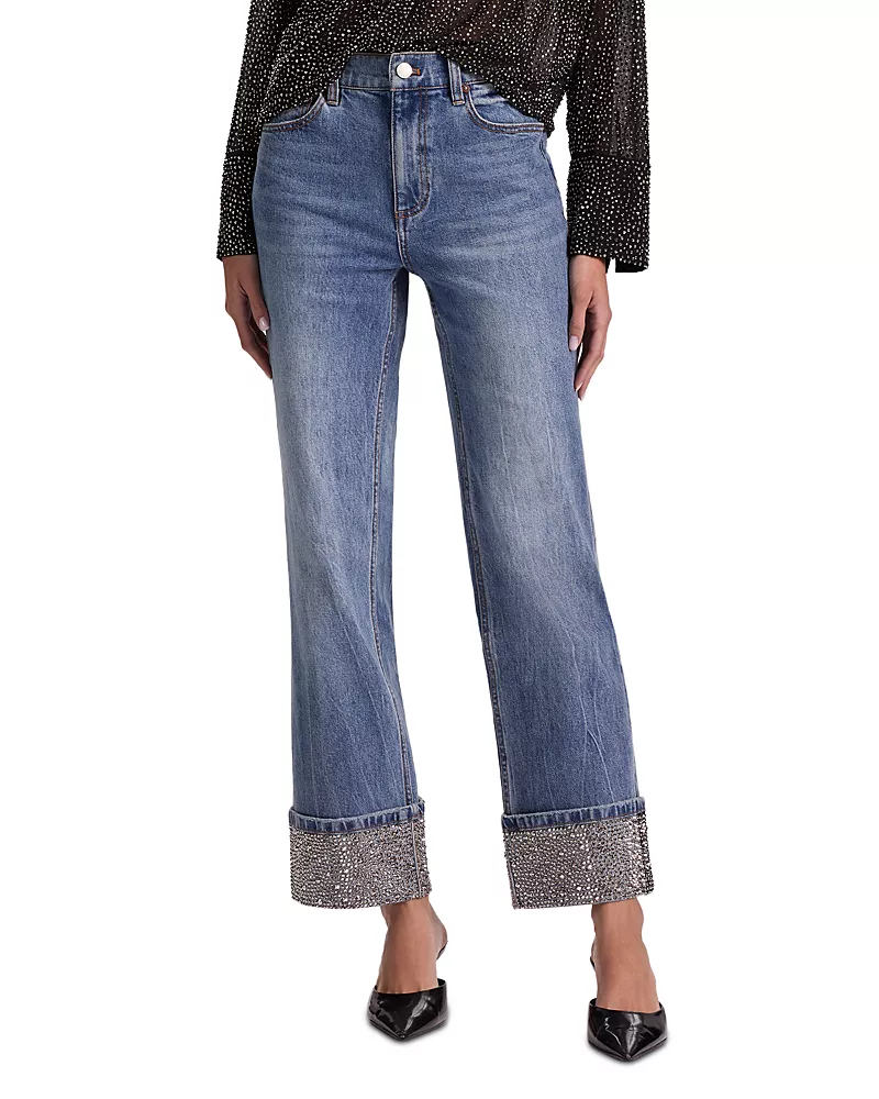Alice and Olivia High Rise Straight Jeans in Brooklyn Blue
