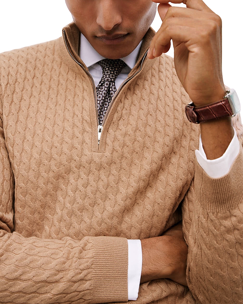 Reiss Men's Half Zip Cashmere Cable Sweater