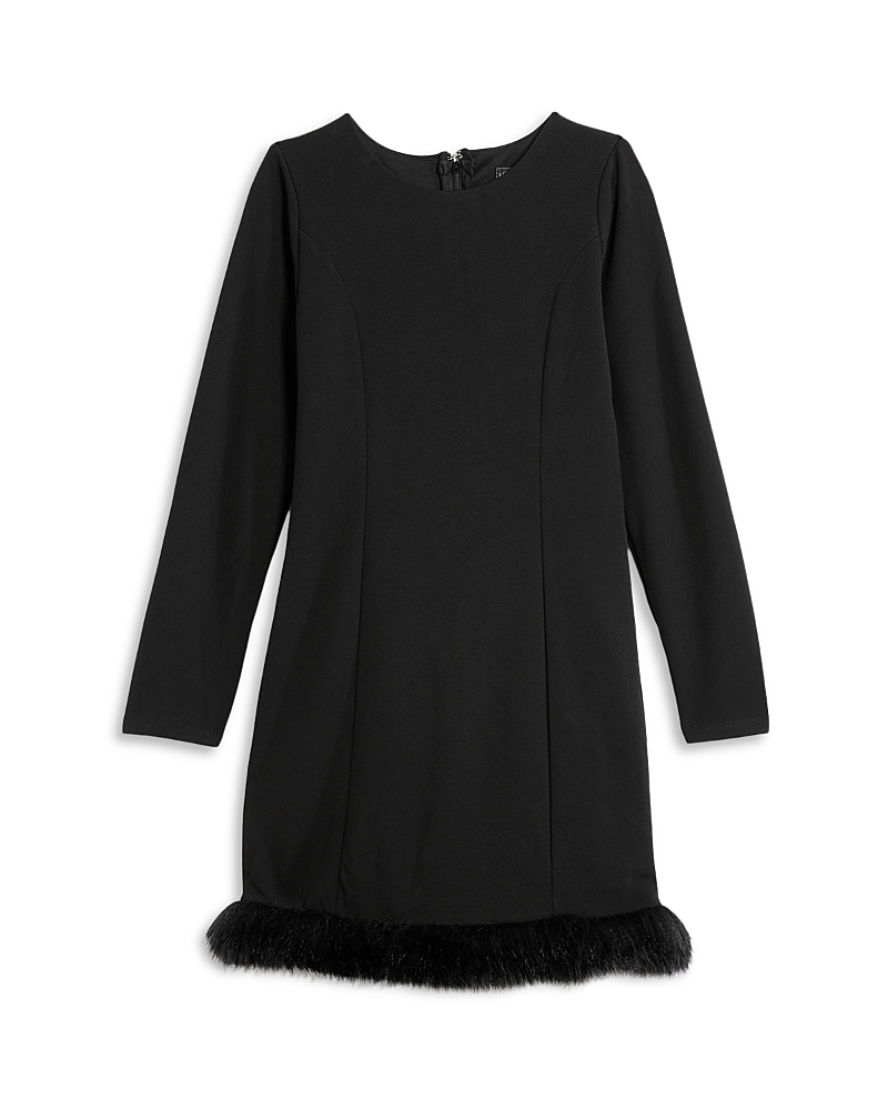 Aqua Girls' Feather Trim Dress, Big Kid - Exclusive In Black