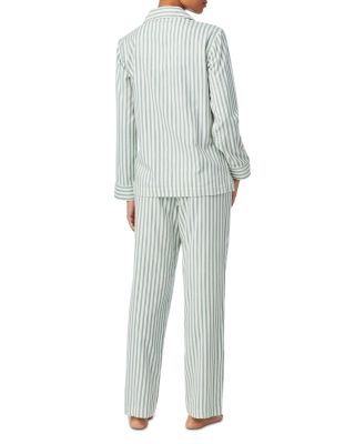 Woven Stripe Notch Collar Long Pajama Set