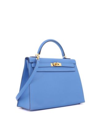 Kelly 32 Handbag Blue Epsom with Gold Hardware