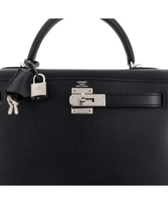Kelly 28 Handbag Black Epsom with Palladium Hardware
