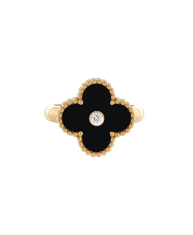 Pre-owned Pre-owned Van Cleef & Arpels Van Cleef & Arpels Vintage Alhambra Ring 18k Gold With Onyx And Diamond