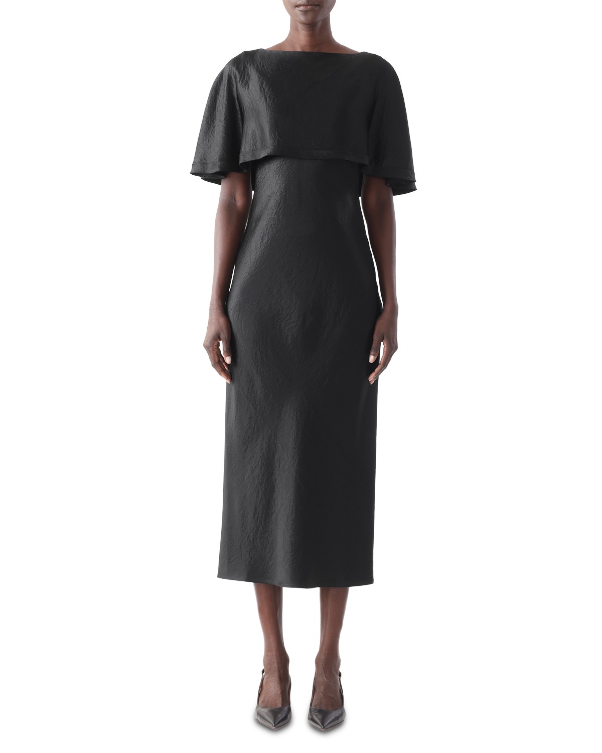 Jason Wu Collection Washed Twill Cape Midi Dress in Black
