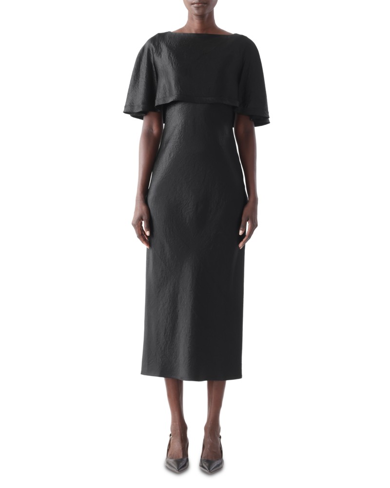 Jason Wu Collection Washed Twill Cape Midi Dress in Black