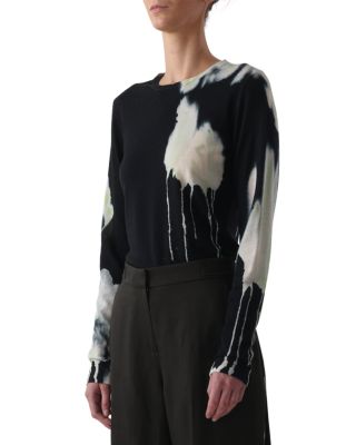 Watercolor Floral Merino Wool Crewneck Sweater