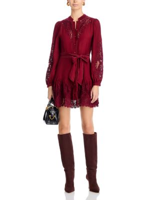 Long Sleeve Lace Detail Mini Dress