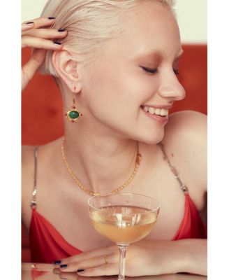 Raina Emerald and Pink Crystal Drop Earrings