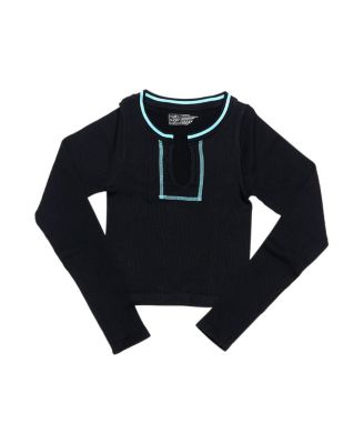  Girls' Long sleeve Ribbed Seamless Top with Contrast Stitching - Big Kid