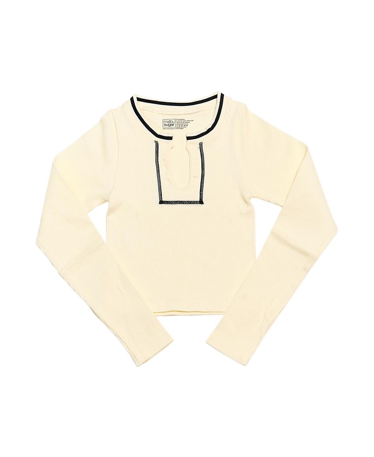 Malibu Sugar Malibu Sugar Girls' Long Sleeve Ribbed Seamless Top with Contrast Stitching - Big Kid