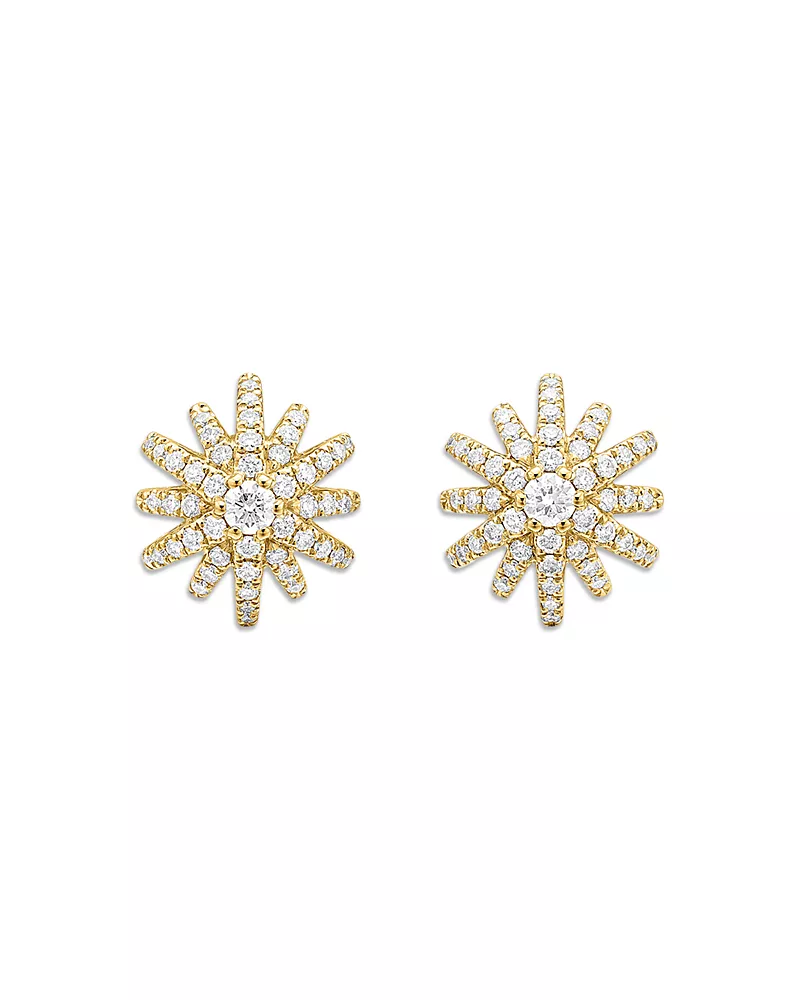 Starburst Stud Earrings in 18K Yellow Gold with Diamonds, 11.7mm